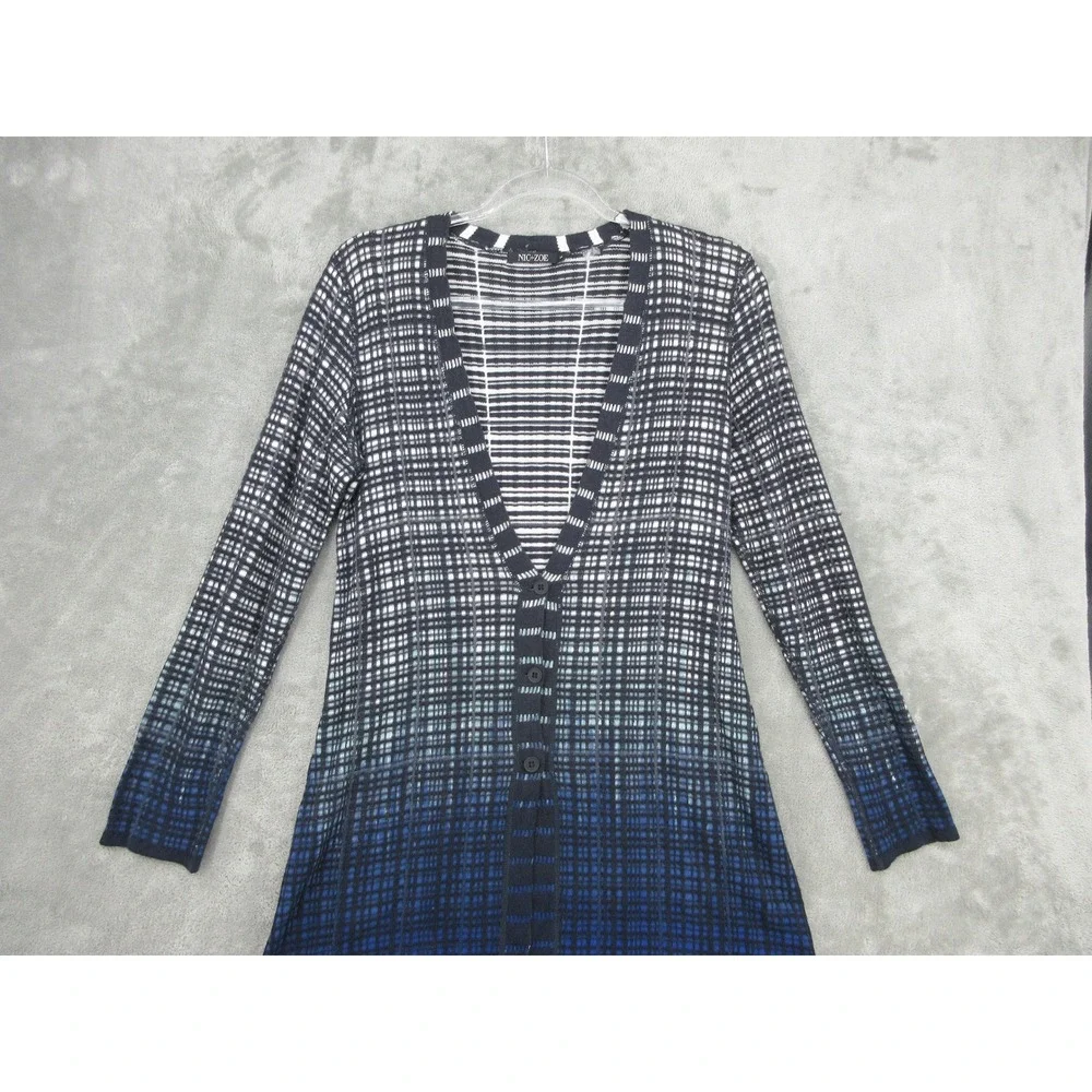 NIC+ZOE Sweater Womens Size S Ombre Plaid Button Front Office Career Ruffle Hem